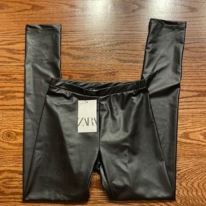 NWT Zara Girls faux leather leggings black size 13-14